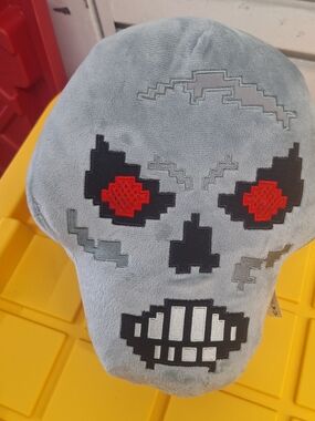 Gray Skull Plush Toy with Red Eyes - Kids Stuffed Animal